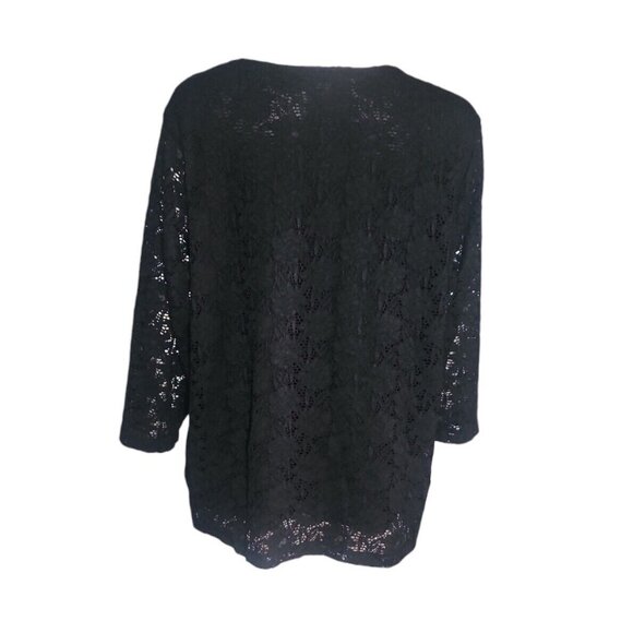 Croft & Barrow Top Womens Size 2X Solid All Black Lace Overlay 3/4 Sleeve Nwt - Picture 3 of 9